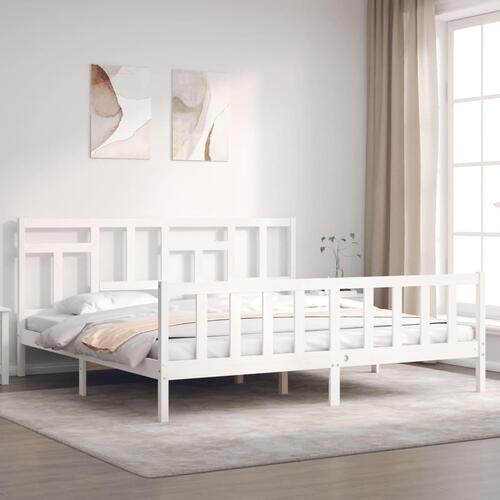 Sengeramme uden madras 200x200 cm massivt fyrretræ hvid