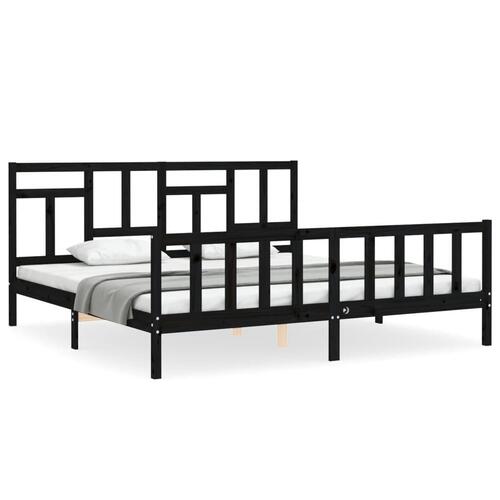 Sengeramme med sengegavl 200x200 cm massivt træ sort