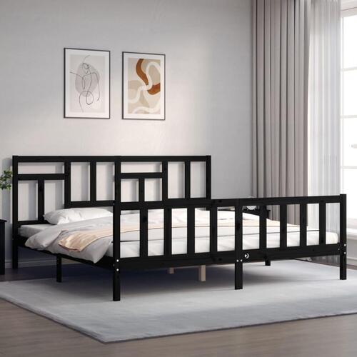 Sengeramme med sengegavl 200x200 cm massivt træ sort