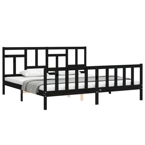 Sengeramme med sengegavl 200x200 cm massivt træ sort