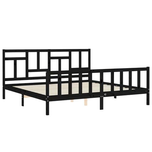Sengeramme med sengegavl 200x200 cm massivt træ sort