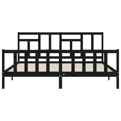 Sengeramme med sengegavl 200x200 cm massivt træ sort