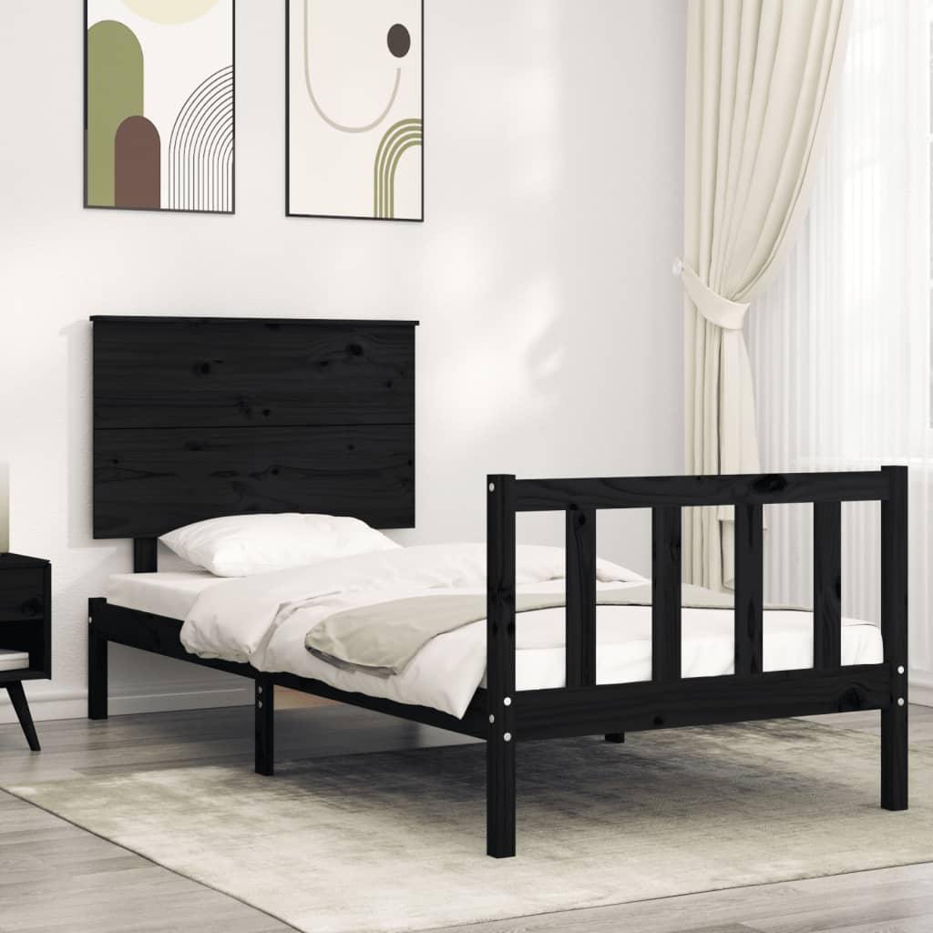 Sengeramme med sengegavl Small Single massivt træ sort