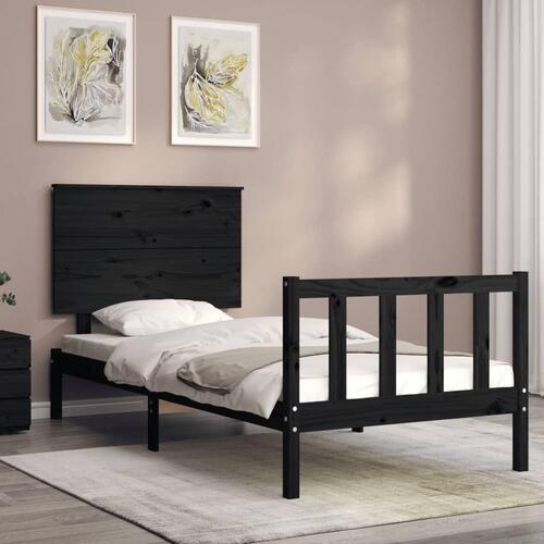 Sengeramme med sengegavl Small Single massivt træ sort