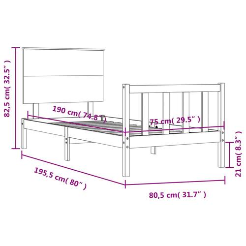 Sengeramme med sengegavl Small Single massivt træ sort