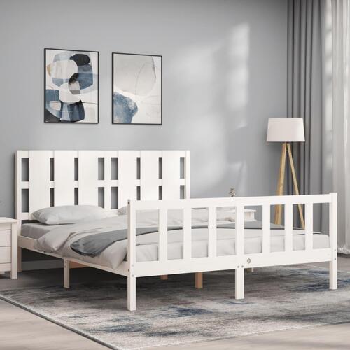 Sengeramme med sengegavl kingsize massivt træ hvid