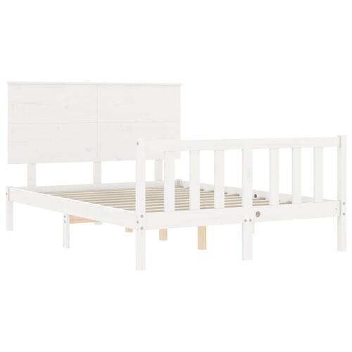 Sengeramme med sengegavl Small Double massivt træ hvid