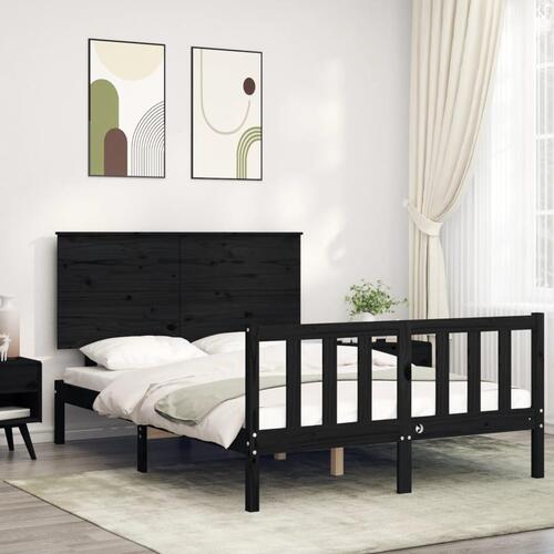 Sengeramme med sengegavl 140x190 cm massivt træ sort
