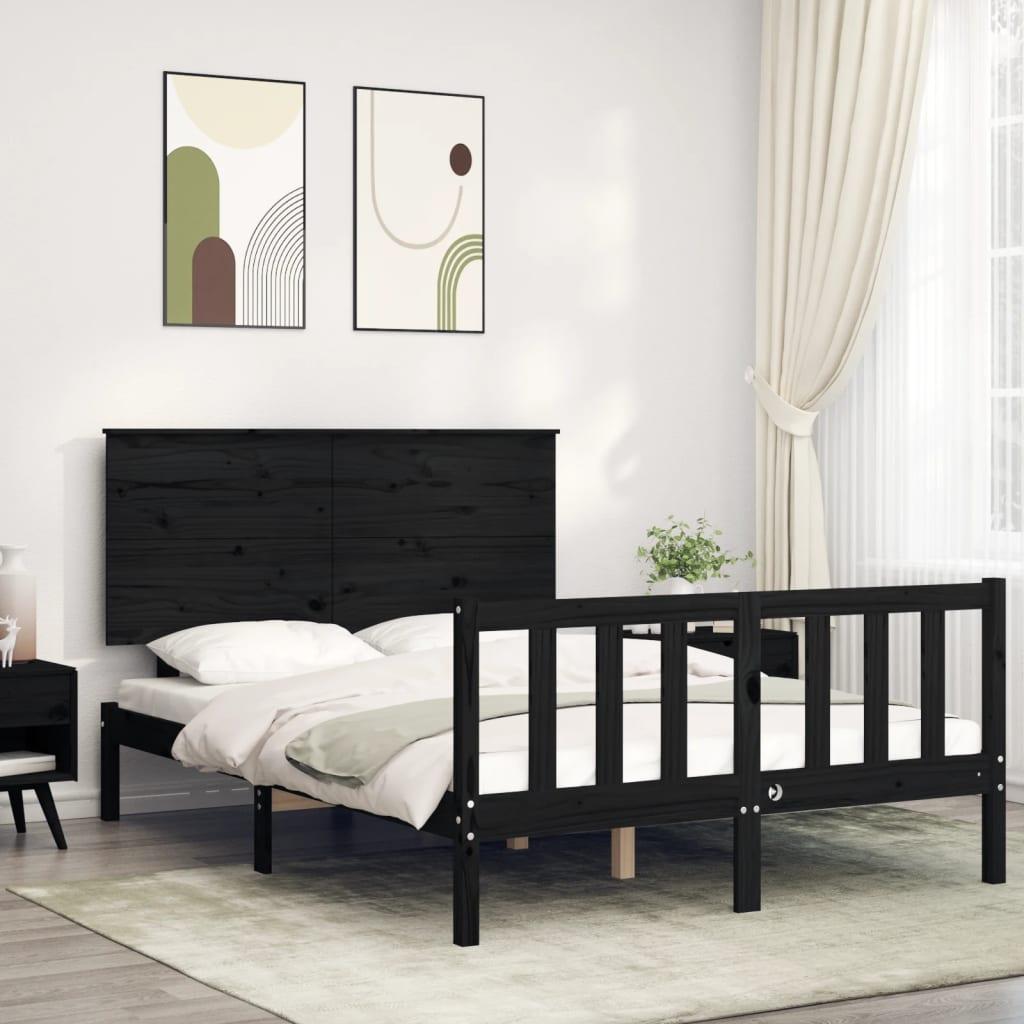 Sengeramme med sengegavl 140x190 cm massivt træ sort