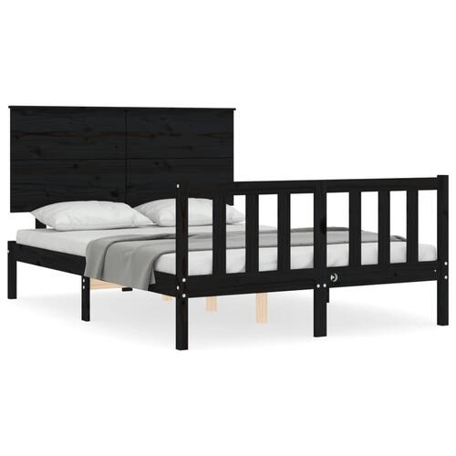 Sengeramme med sengegavl 140x190 cm massivt træ sort