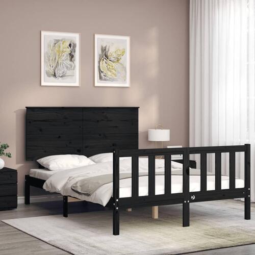 Sengeramme med sengegavl 140x190 cm massivt træ sort