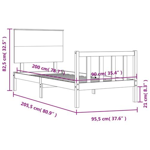 Sengeramme uden madras 90x200 cm massivt fyrretræ hvid