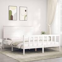 Sengeramme med sengegavl kingsize massivt træ hvid