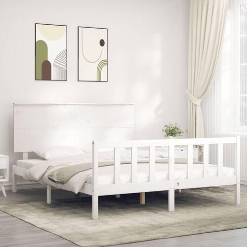 Sengeramme med sengegavl kingsize massivt træ hvid