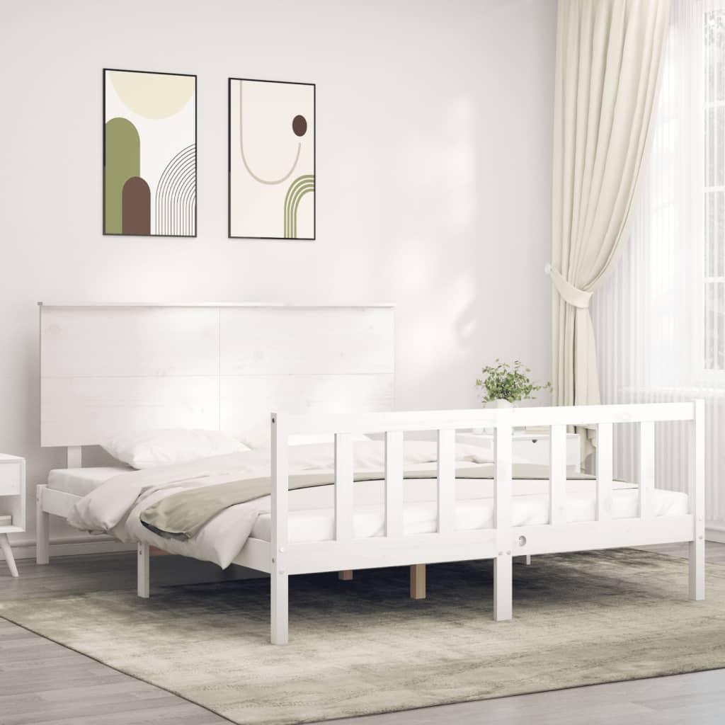 Sengeramme med sengegavl kingsize massivt træ hvid