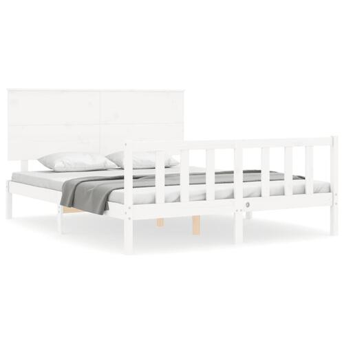 Sengeramme med sengegavl kingsize massivt træ hvid