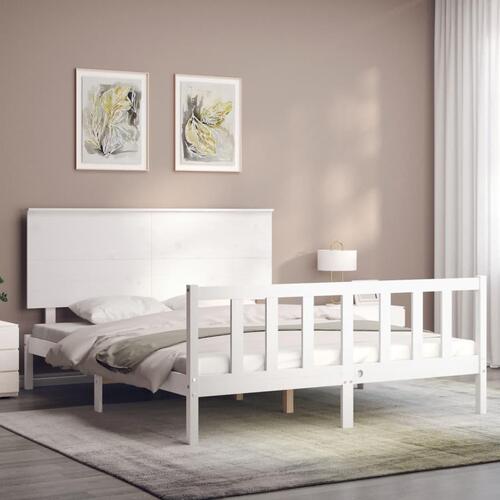 Sengeramme med sengegavl kingsize massivt træ hvid