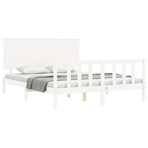 Sengeramme med sengegavl kingsize massivt træ hvid