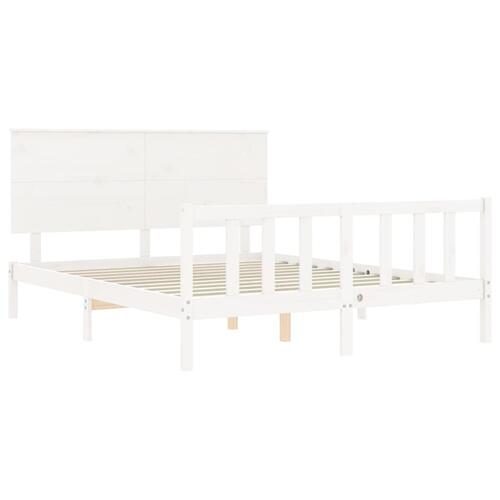 Sengeramme med sengegavl kingsize massivt træ hvid