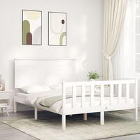 Sengeramme med sengegavl 140x200 cm massivt træ hvid