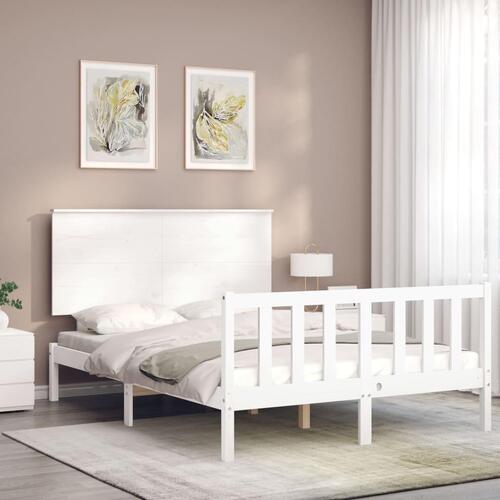Sengeramme med sengegavl 140x200 cm massivt træ hvid