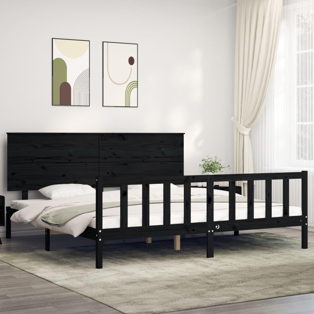 Sengeramme med sengegavl Super King Size massivt træ sort