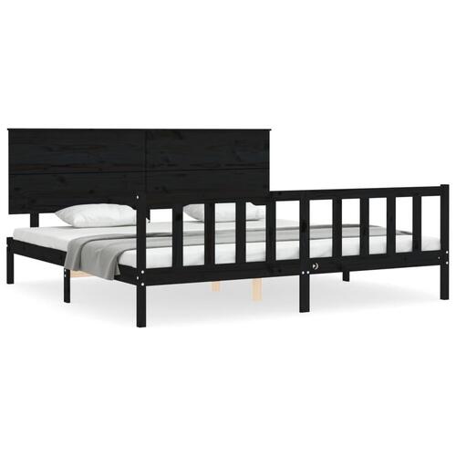 Sengeramme med sengegavl Super King Size massivt træ sort