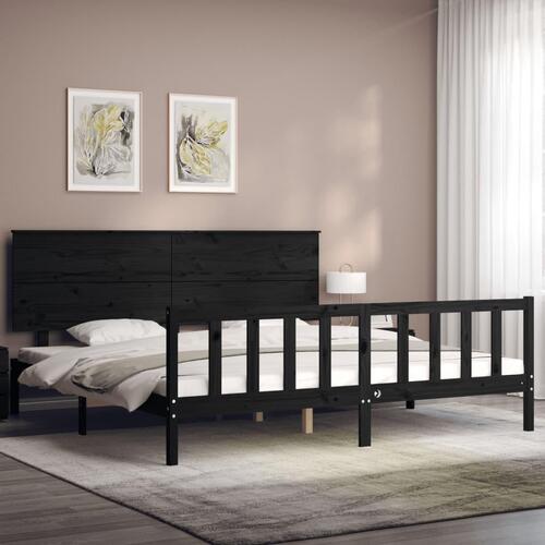 Sengeramme med sengegavl Super King Size massivt træ sort