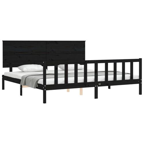 Sengeramme med sengegavl Super King Size massivt træ sort