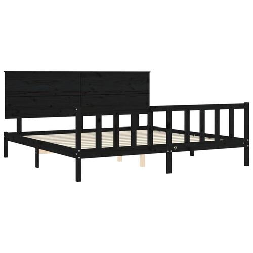 Sengeramme med sengegavl Super King Size massivt træ sort