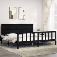 Sengeramme med sengegavl 200x200 cm massivt træ sort