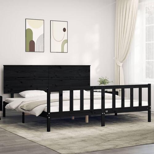 Sengeramme med sengegavl 200x200 cm massivt træ sort