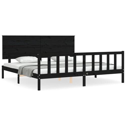 Sengeramme med sengegavl 200x200 cm massivt træ sort