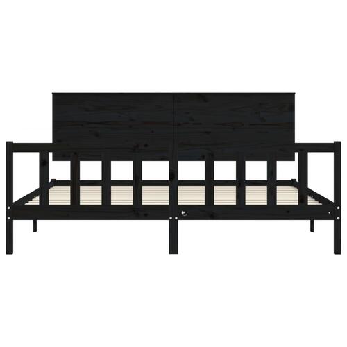 Sengeramme med sengegavl 200x200 cm massivt træ sort