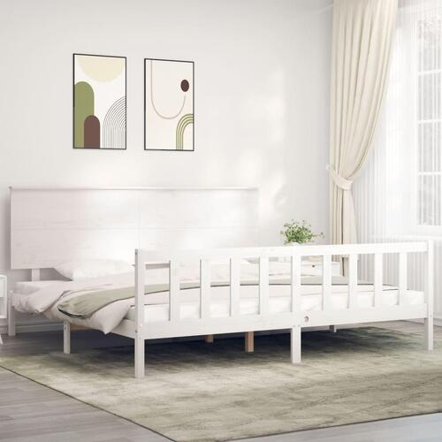 Sengeramme uden madras 200x200 cm massivt fyrretræ hvid