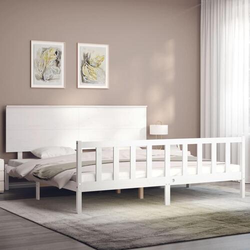 Sengeramme uden madras 200x200 cm massivt fyrretræ hvid