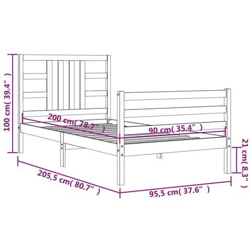 Sengeramme uden madras 90x200 cm massivt fyrretræ