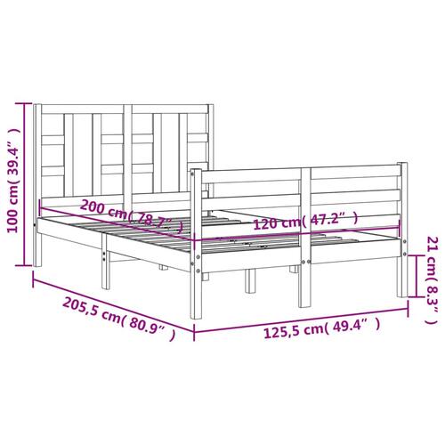 Sengeramme med sengegavl 120x200 cm massivt træ hvid