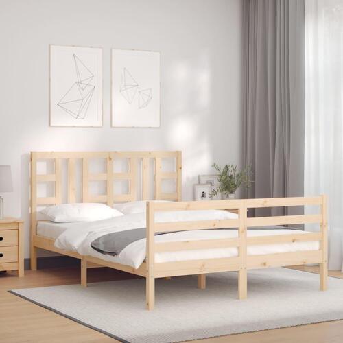 Sengeramme med sengegavl 140x200 cm massivt træ hvid