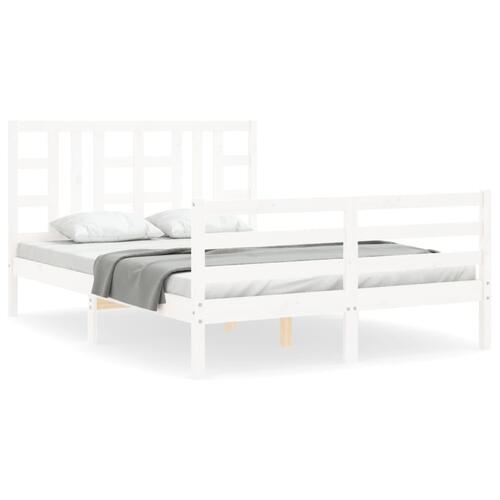 Sengeramme med sengegavl 140x200 cm massivt træ hvid