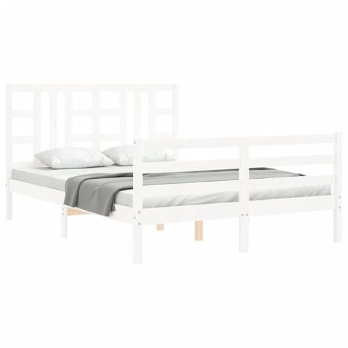 Sengeramme med sengegavl 140x200 cm massivt træ hvid