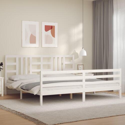 Sengeramme med sengegavl 200x200 cm massivt træ hvid