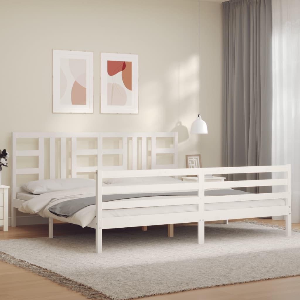 Sengeramme med sengegavl 200x200 cm massivt træ hvid