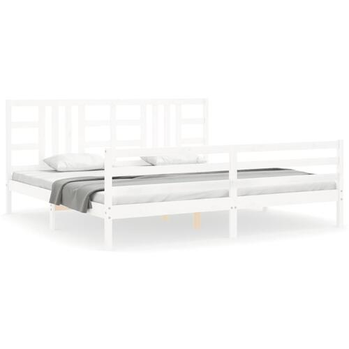Sengeramme med sengegavl 200x200 cm massivt træ hvid