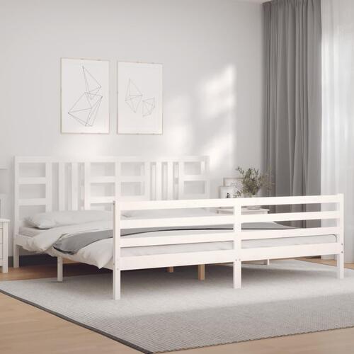 Sengeramme med sengegavl 200x200 cm massivt træ hvid