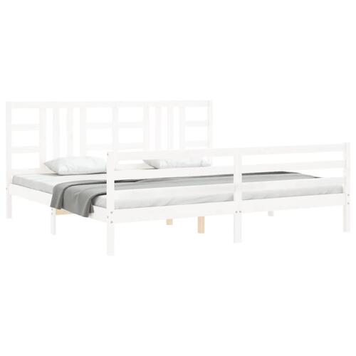 Sengeramme med sengegavl 200x200 cm massivt træ hvid