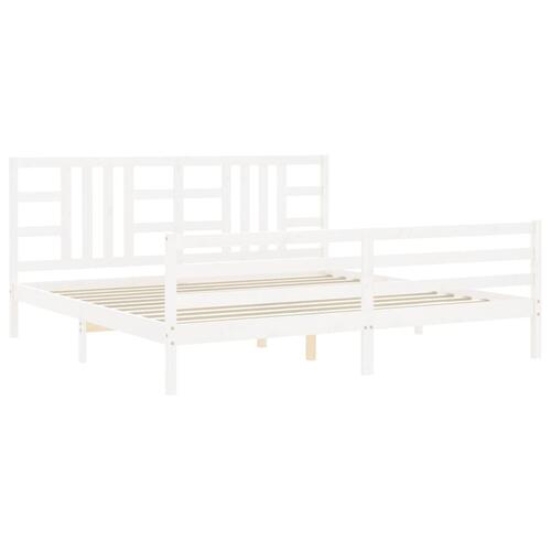 Sengeramme med sengegavl 200x200 cm massivt træ hvid