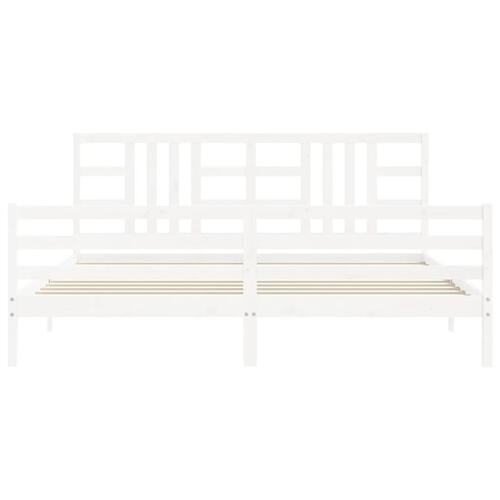 Sengeramme med sengegavl 200x200 cm massivt træ hvid