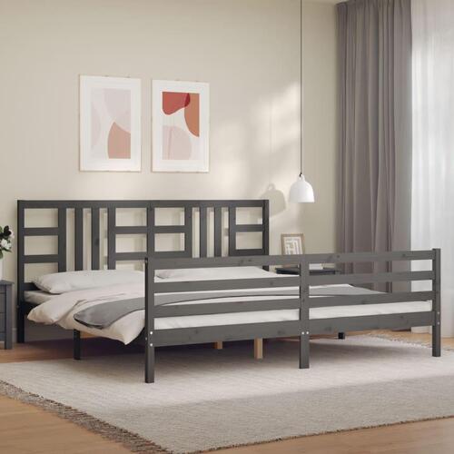 Sengeramme med sengegavl 200x200 cm massivt træ grå
