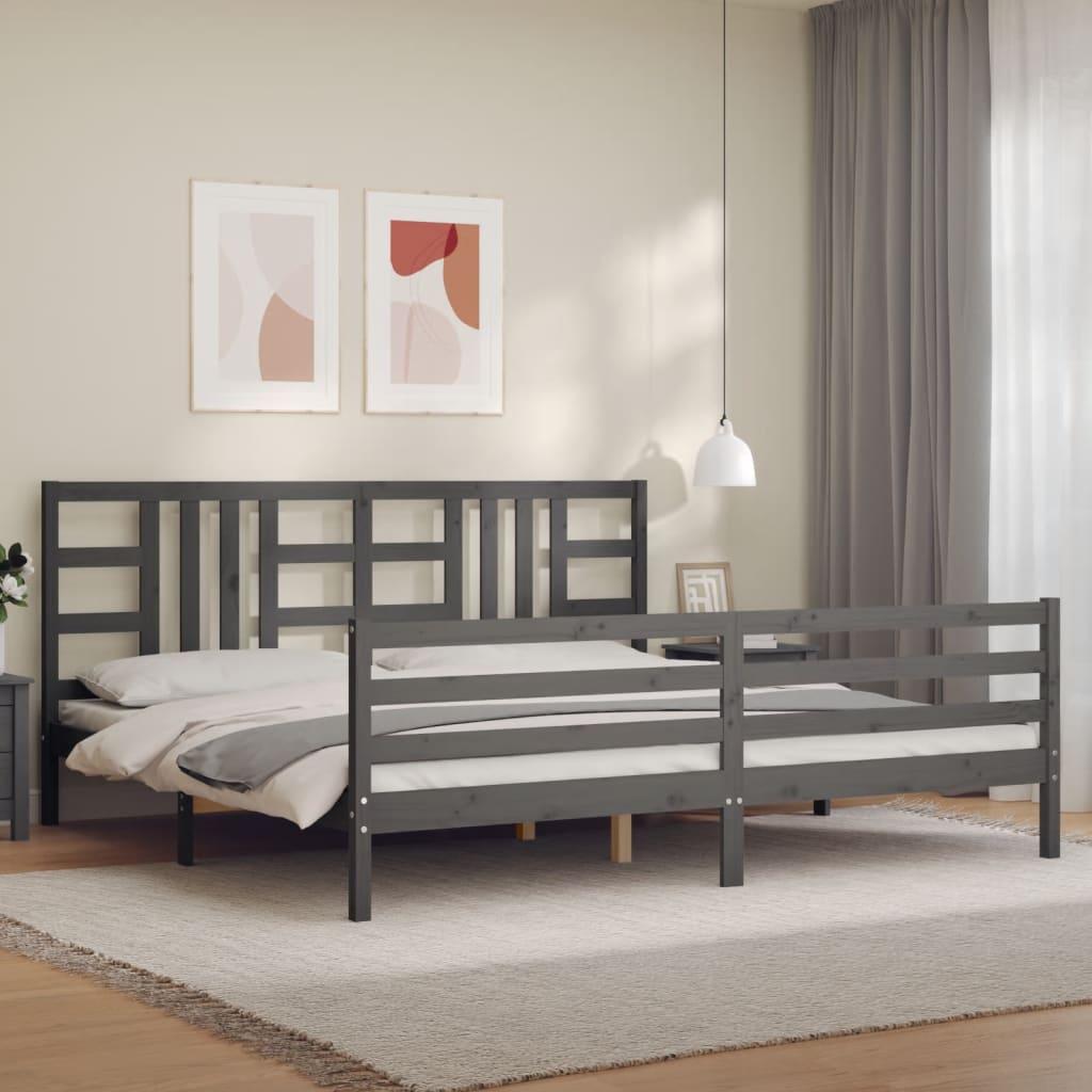 Sengeramme med sengegavl 200x200 cm massivt træ grå